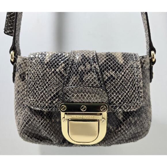 Michael Kors Charlton Crossbody Snakeskin Leather Buckle Adjustable Strap Small - Picture 1 of 13